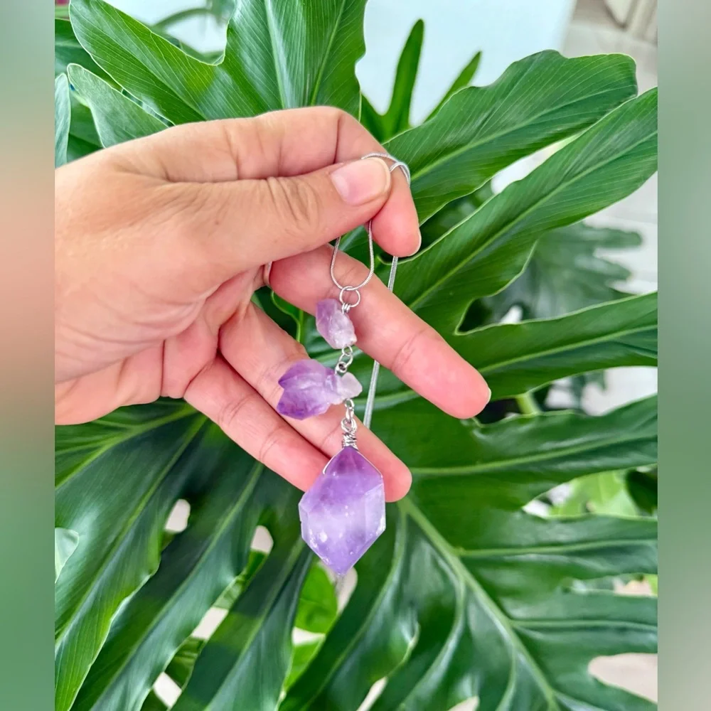 Handmade Amethyst Necklace || stainless steel chain
